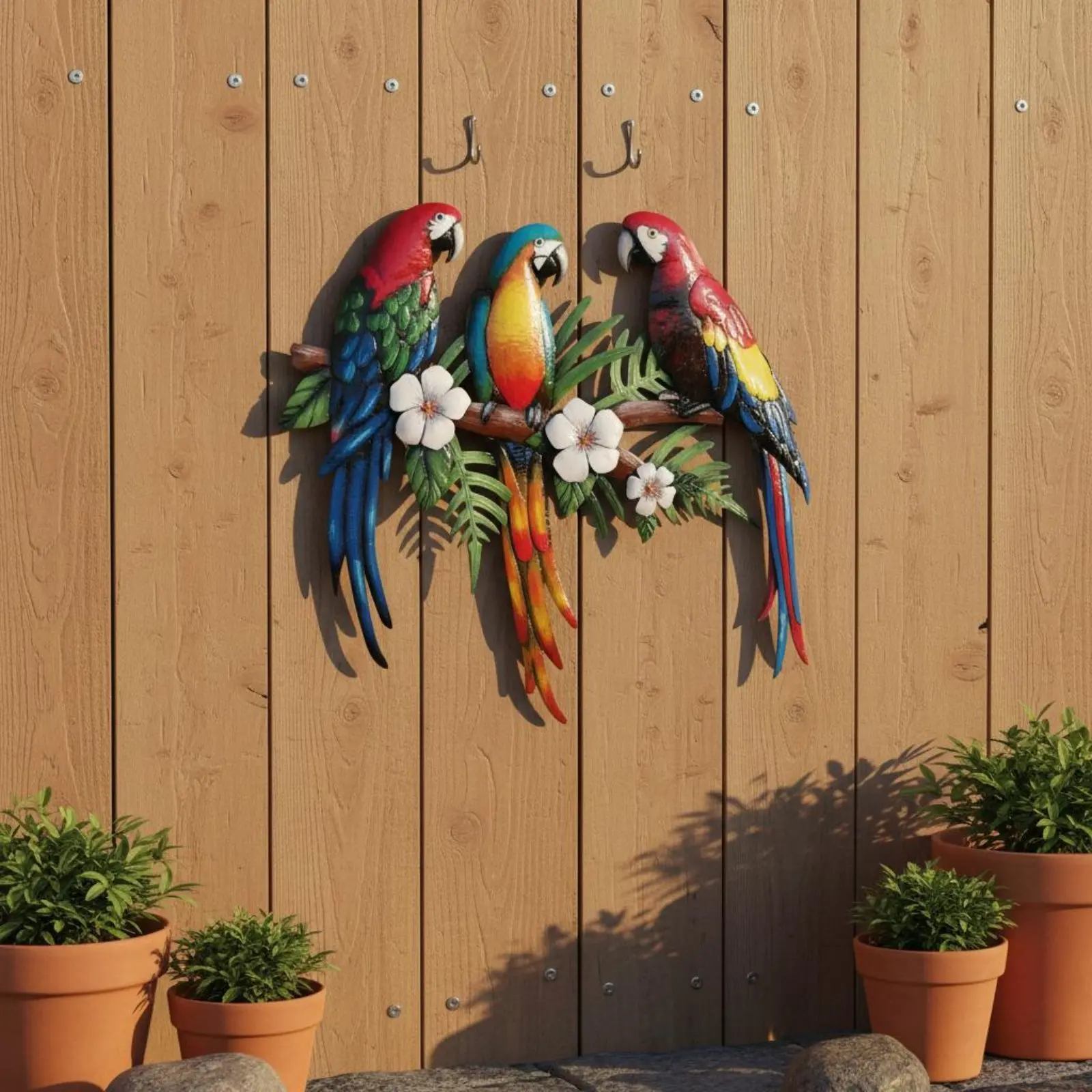 Metal Parrot Wall Art Indoor Outdoor Metal Avian Wall Decor Exotic Parrot Sculpture Weather Resistant Dimensional Avian Art Set