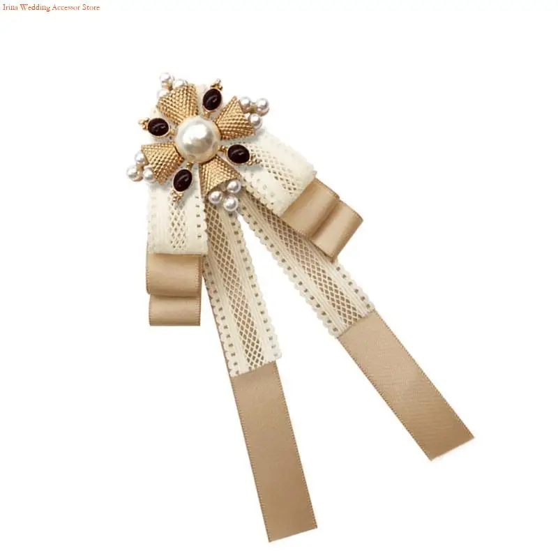 G92D Elegant Badge Neck Tie Daily Wear Ribbon Tie Uniform Bowtie for Formal Occasion