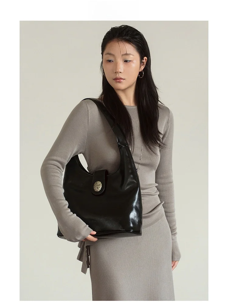 

Original LOSEA Eastern Aesthetic Spot Stone Tote Bag Women's New 2025 Bla Single oulder Bag Casual Buet ape PU Leather