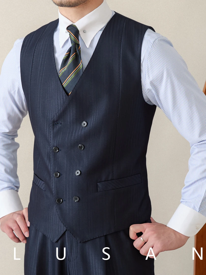 

Mr. Deer Three All-match Business Slim-fit Solid Color Striped Vest Double-breasted Inner Sleeveless Suit Waistcoat Men's Vest