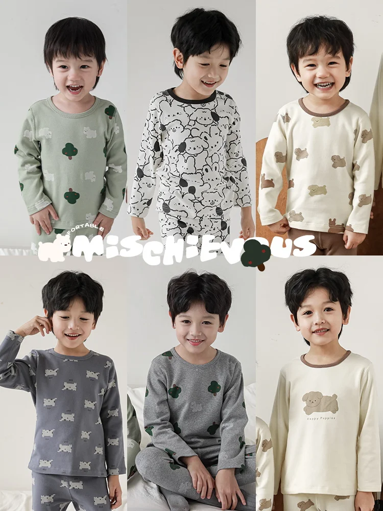 

Children's Printed Stitching Home Set Autumn New Boys' Pajamas