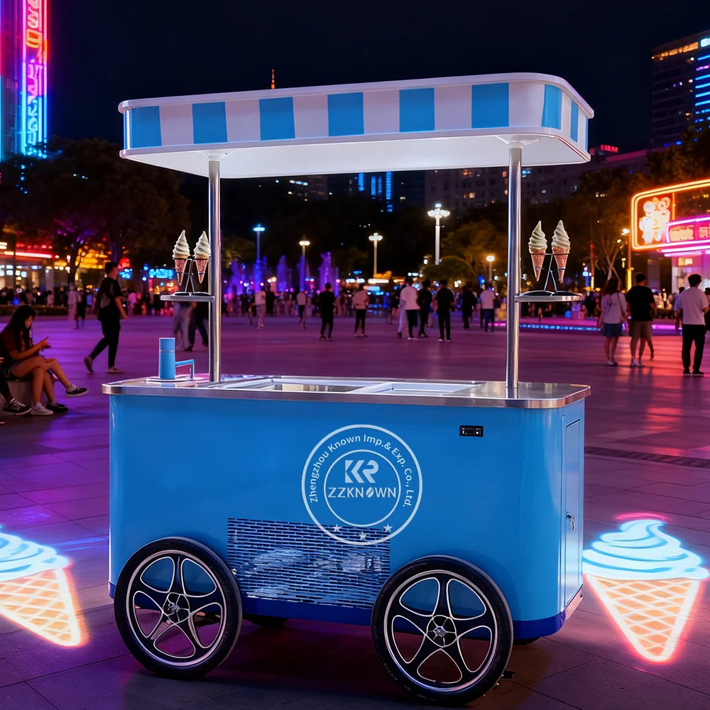 Ice Cream Sales Display Freezer Mobile Ice Cream Cart Van Truck Stainless Steel Rust Resistant Hotdog Food Outdoor