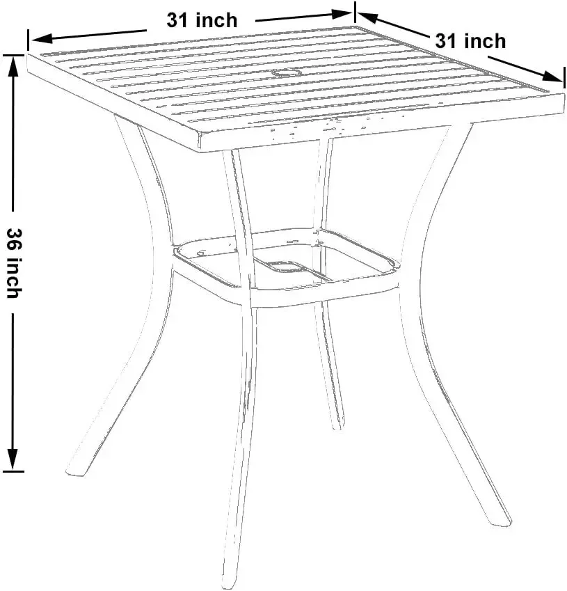 Bar Table com Umbrella Hole, Pátio ao ar livre, Revestimento de altura quadrado, Old Craft para jardim, Home Bar Furniture, 31 ", 36"