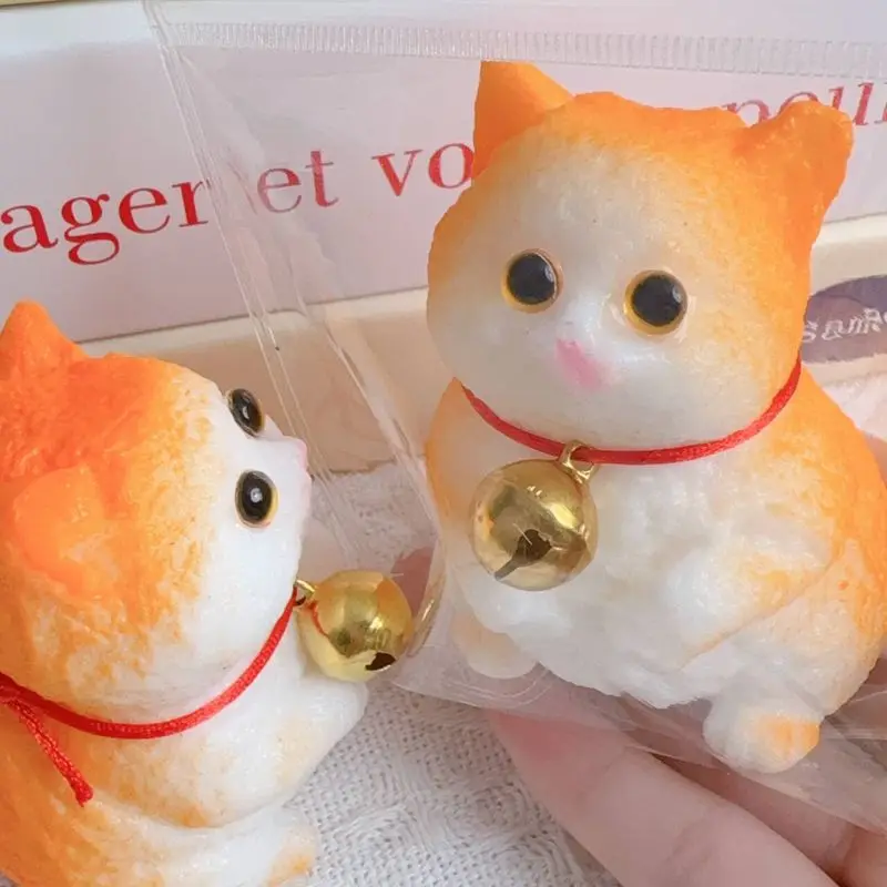 Mini Kawaii Chubby Cat Bell แมวสีส้มความเครียดบรรเทาบีบของเล่นแมว Squish TPR ผ่อนคลายของเล่นหยิกและ Decompressing ของเล่น