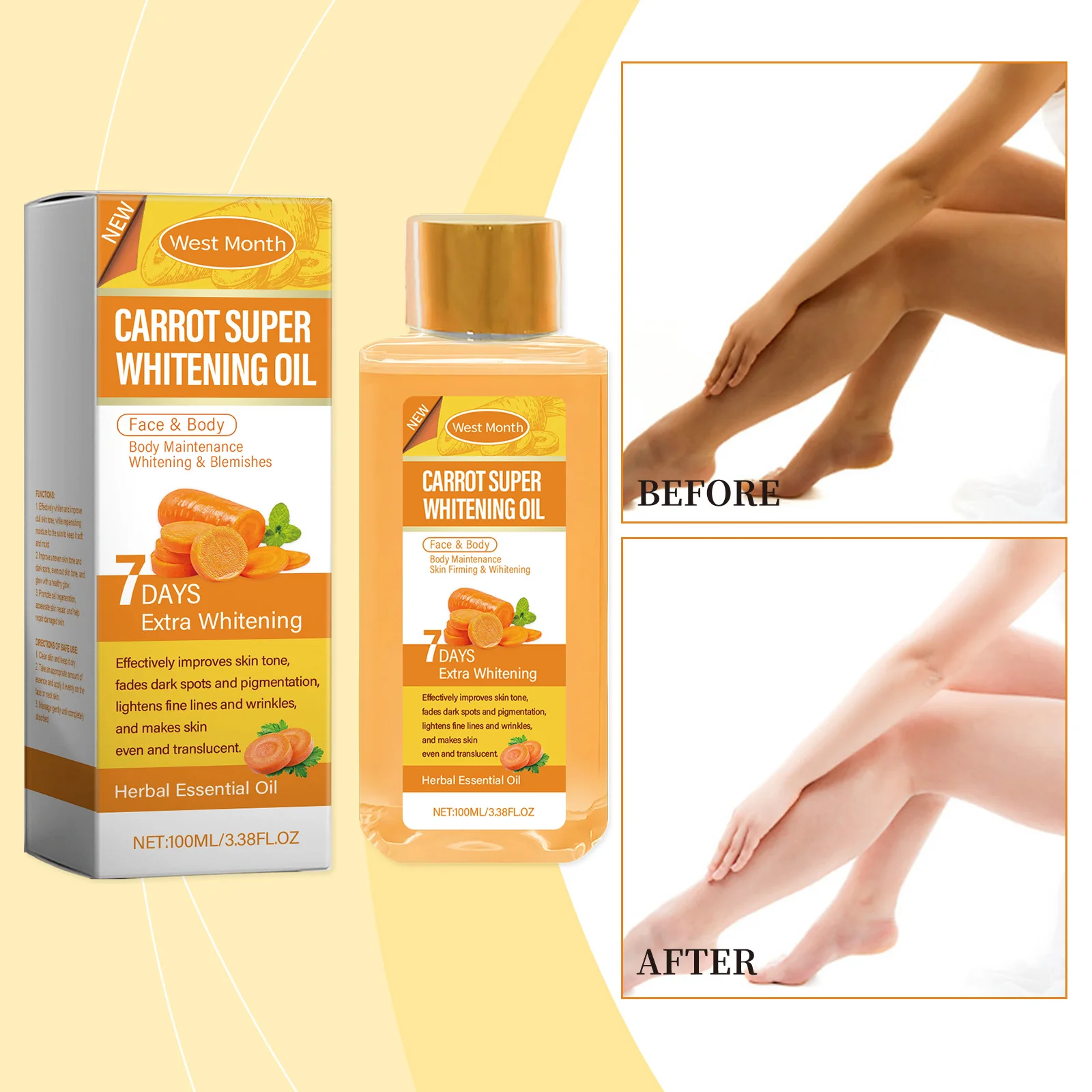 Carrot Brightening Oil – 100ml Face & Body for Even Skin Tone, Dark Spot Reduction & Radiant Glow"