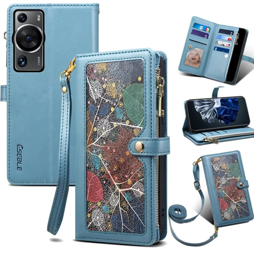 

Кожаный чехол-книжка для телефона Huawei P60 Pro с цветочным рисунком, кошелек, держатель для карт, искусство, чехол, оболочка