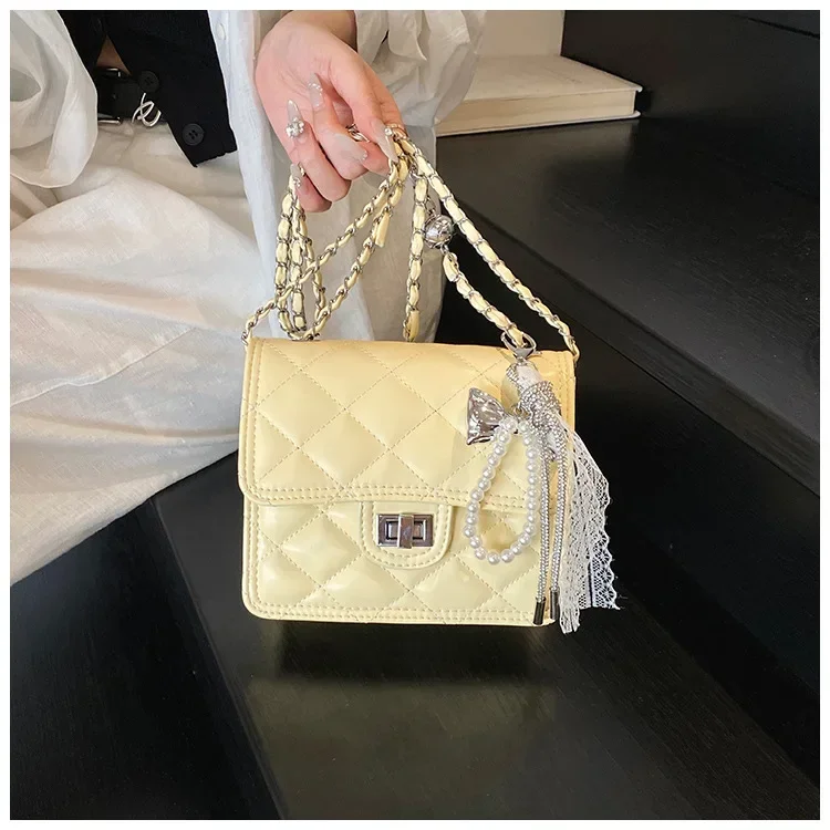 

Spring - Trendy 2025! Luxury - Grade Women's Soft - Leather Quilted - Check Chain - Strap Bag in Korean - Style-Fresh-Look-Small