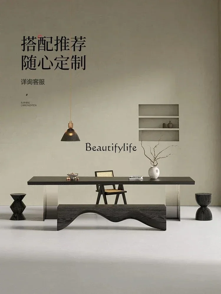 Solid Wood Tea Table Black Dining Table Acrylic Gradient Desk Tea  Conference Table WorkbenchX