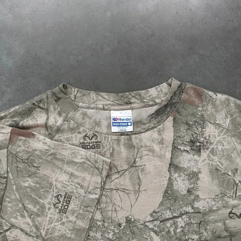 American Retro Graphic T Shirts Leaf Pattern Top Streetwear Harajuku Y2K T-shirt Couple Camouflage T-shirt Clothes Tops Tees