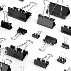 10pcs Paper Clip Black Metal Binder Clips Photo File Paper Document Clips Grip Clamps School Stationery Office Binding Supplies