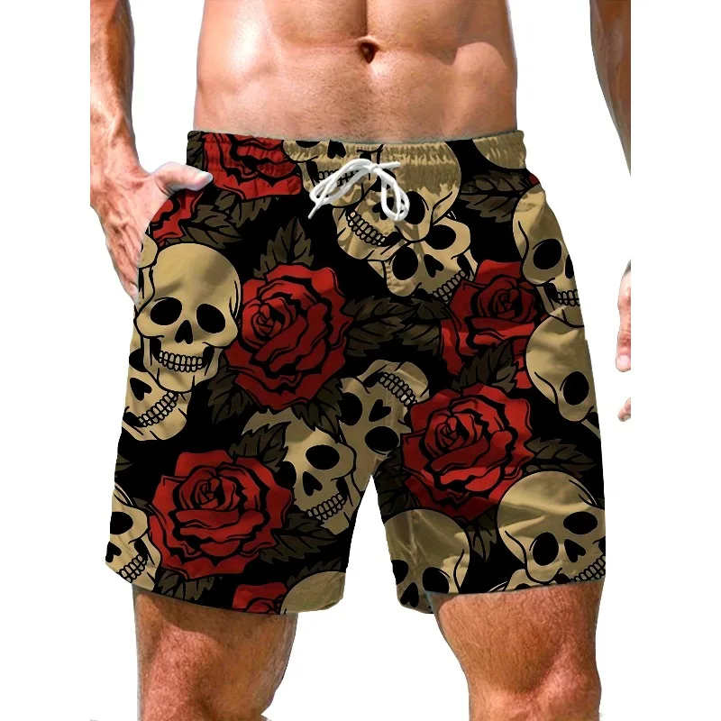 

Мужские пляжные шорты с 3D-принтом в виде розового черепа