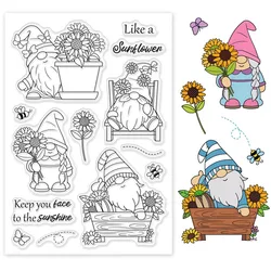 1Sheet Gnome Dwarf Silicone Clear Stamp Butterfly and Bee Flower Transparent Silicone Stamp Sunflower Clear Stamp for Scrapbook