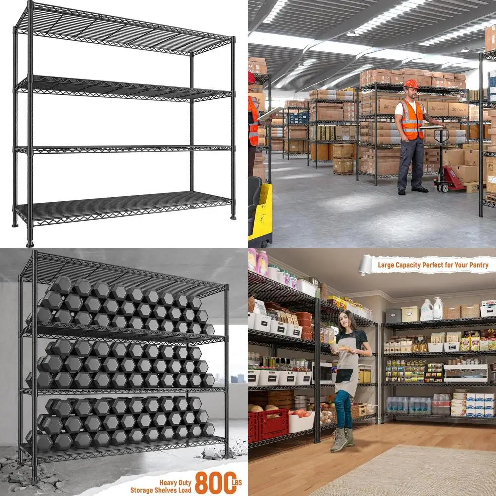 4-Tier Wire Metal Storage Shelves - 45.3 Wide Rack for Pantry, Kitchen, and Garage Organization