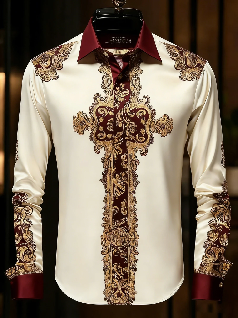 

2026 Men's spring summer new soft long-sleeved shirt French pattern high-definition 3D printed shirt designer clothes for men