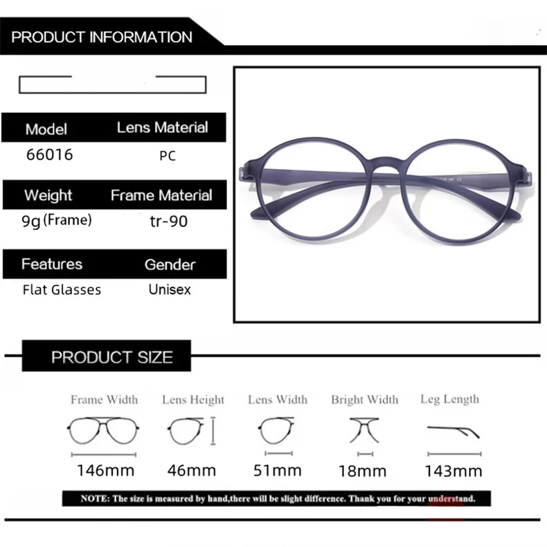 Herren TR90 Flexible Transparente Brillengestell Ultraleicht Mode Retro Runde Optische Brillen Damen 66016 – Detail 5