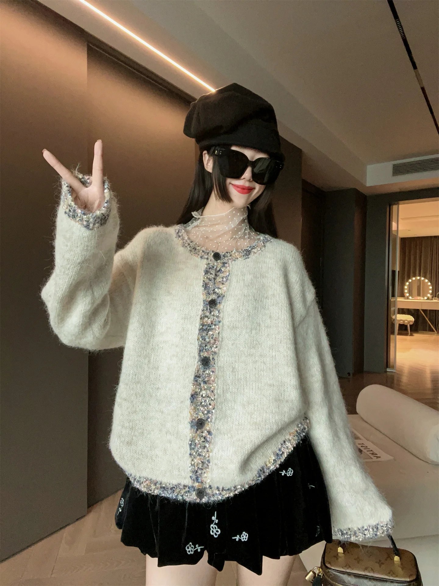 

MRS AO Korean Sle Versatile Knitted Cardigan Sweater Women's Autumn Winter New Casual Slimming Top Commute Sle Long Sle...