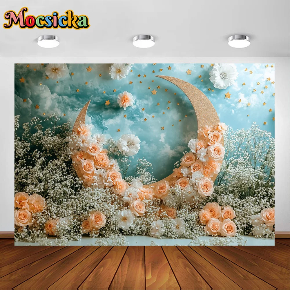 Mocsicka Photography Background Moon Flower Garden Decoration Backdrop Baby Shower Newbron Birthday Party Prom Studio Banner