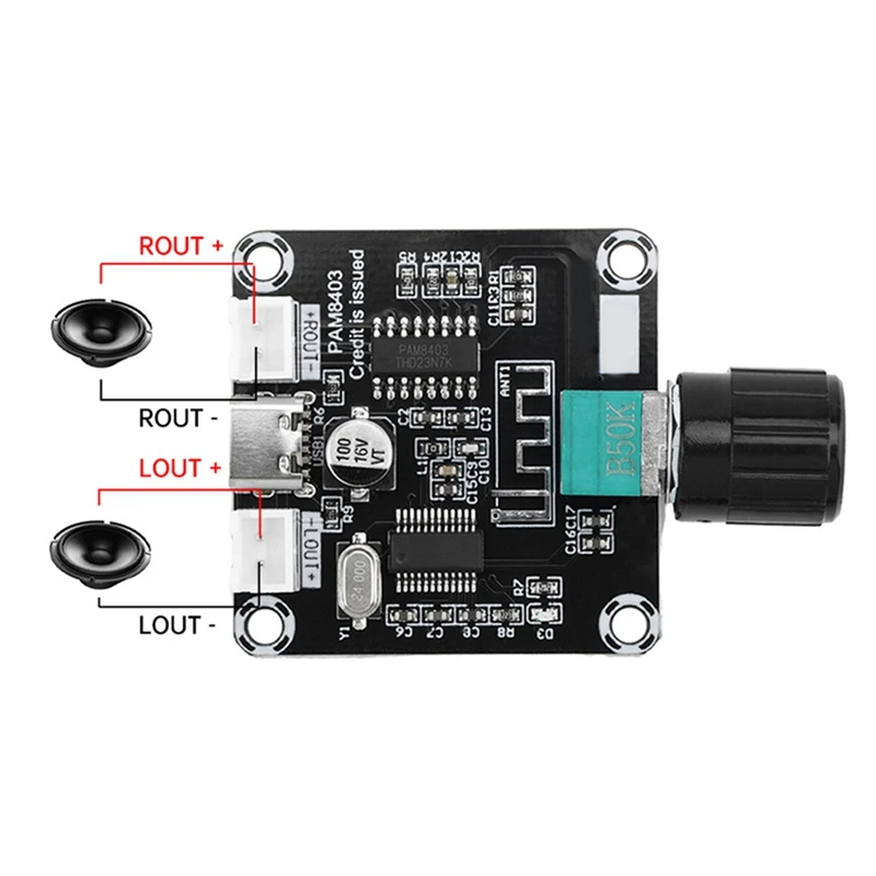 Type-C 5W+5W Mini PAM8403 Bluetooth-Compatible Digital Amplifier Board With Adjustable Volume Amplifier Module DC5V