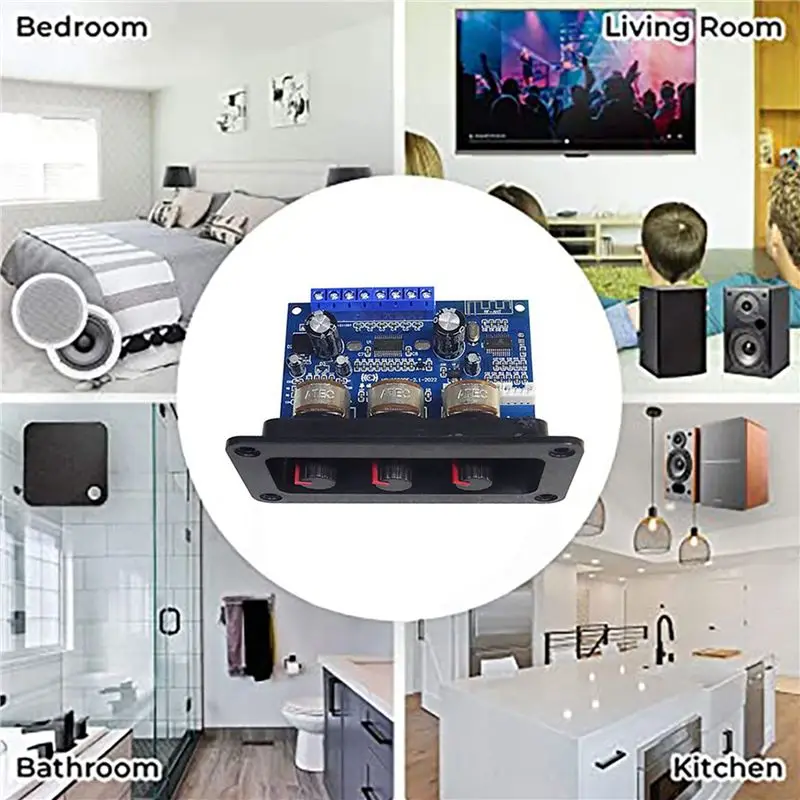 Exquisite-2X 2X25W+50W 2.1 Channel Bluetooth 5.0 Subwoofer Class D Audio Amplifier Board Kit With DC Female+USB Cable