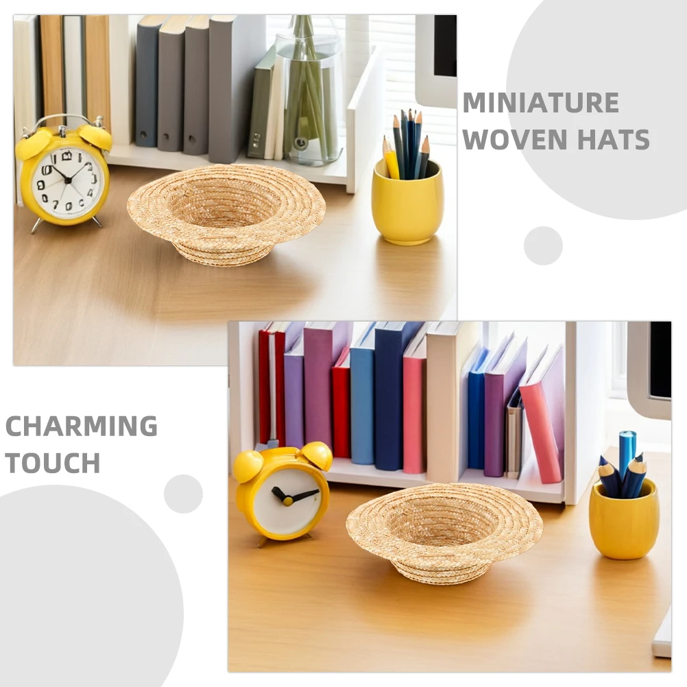 DIY 공예용 미니 밀짚모자 2개: 빈 모자 베이스 창의적인 어린이 부모-자녀 활동 세트 작은 짠 모자 장식 액세서리