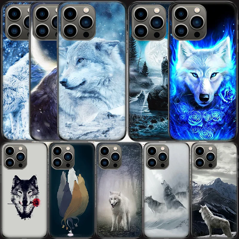 Snow White Blue Eyes Wolf Phone Case For Apple Iphone 16 15 Plus Soft 13 12 Mini Cover 11 14 Pro Max Capa X XS XR 8 7 Shell Coqu