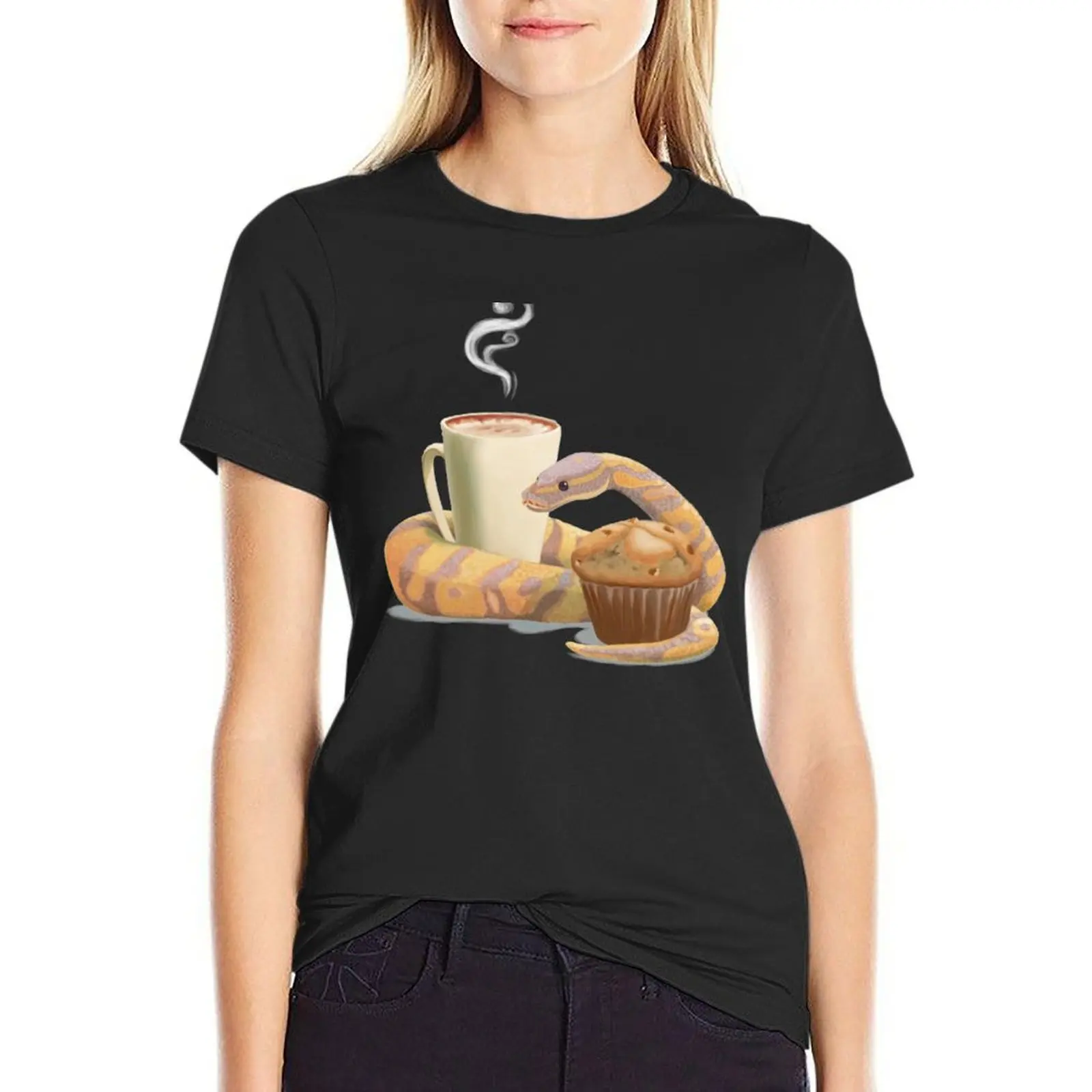 

Chai latte, banana nut muffin, and a ball python T-Shirt Short sleeve tee shirts graphic tees summer top T-shirt Women