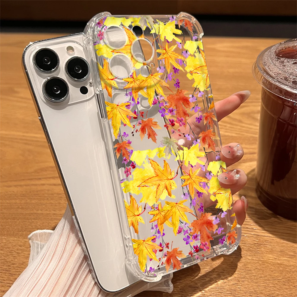 

Maple Leaf Flower Case for IPhone 14 13 ProMax XR XS Max 7 8 Plus SE Hard Back Shockproof Cover for IPhone 12 11 Clear Carcasa