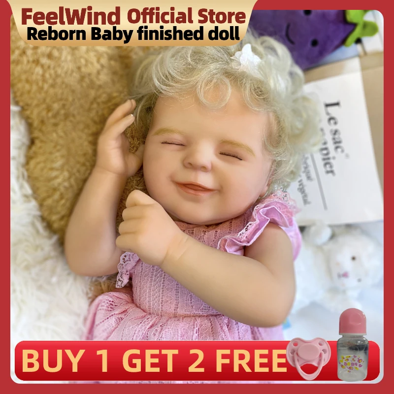 

Reborn Bebe 50cm Agnes Smiling Finished Doll Lifelike Realistic Soft Touch Curly Hair Vinyl Painted Sleeping Dolls Toy For Girls