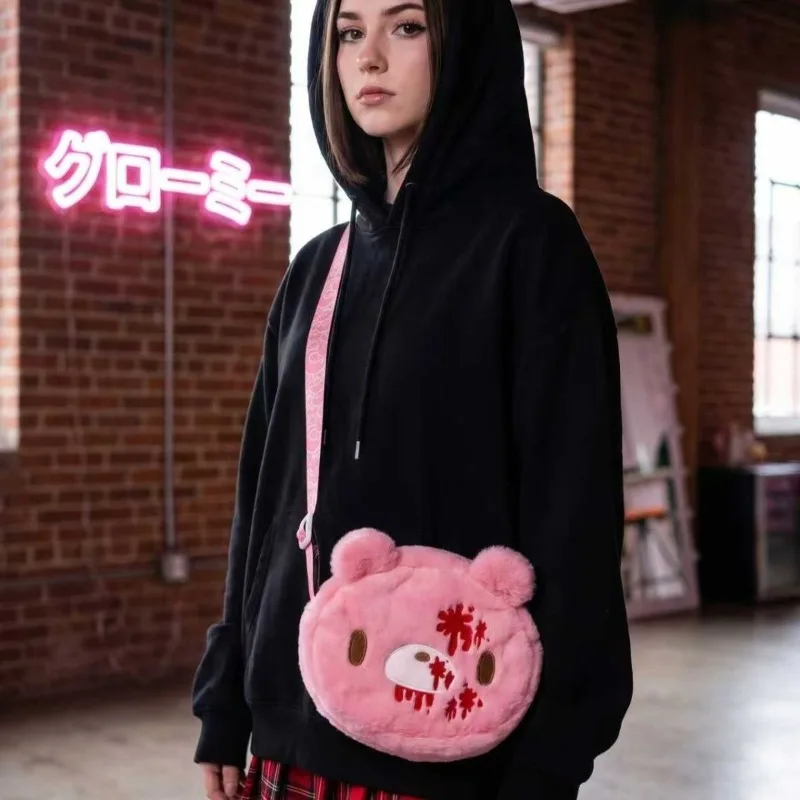 Gloomy Bear Plüsch-Umhängetasche, Hochwertige Cartoon-Puppenform, Kreative Große Kapazität, Tragbare Niedliche Umhängetasche für Studenten – Detail 4