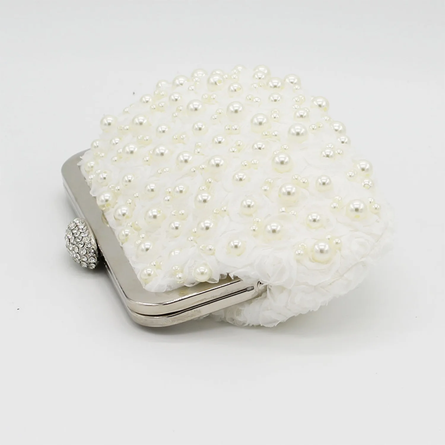 Fashion Rose Lace Crossbody Bag Pearls Diamond Adorned for Banquet Bridesmaid Bridal Clutch Handbag with Shoulder Chain