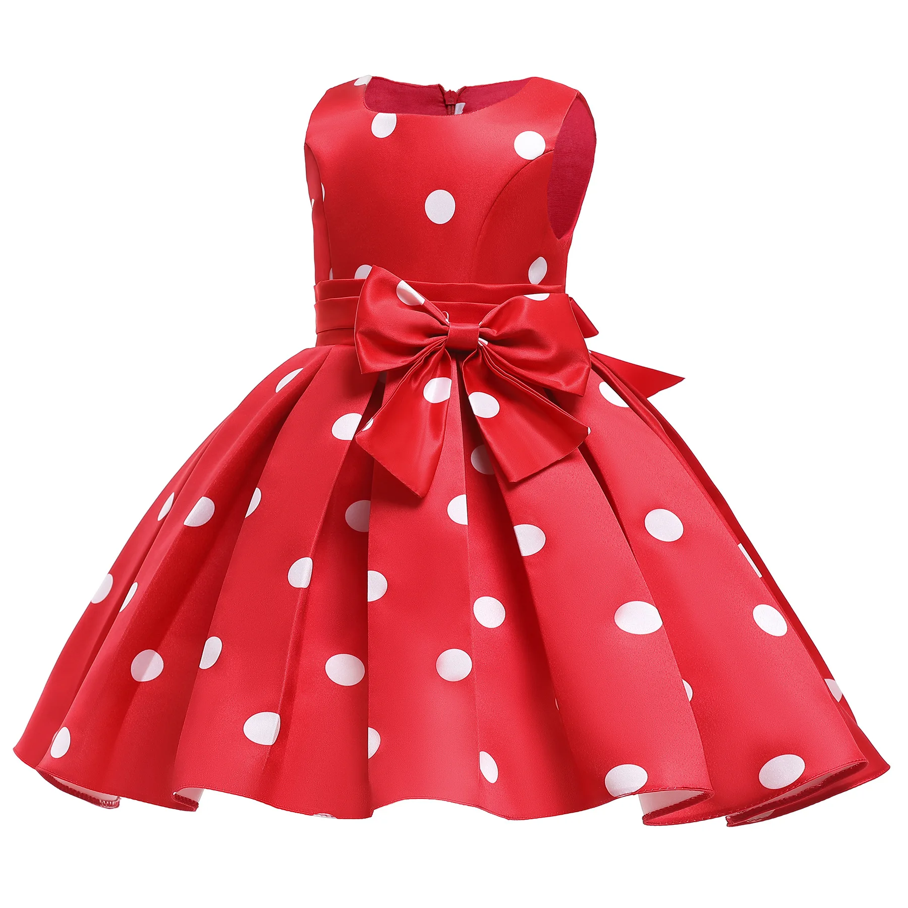 Dress For Girls Princess Girls Dresses Polka Dot Bow Red Sleevesless Short Prom Party Summer New Children Clothing Kids Clothes