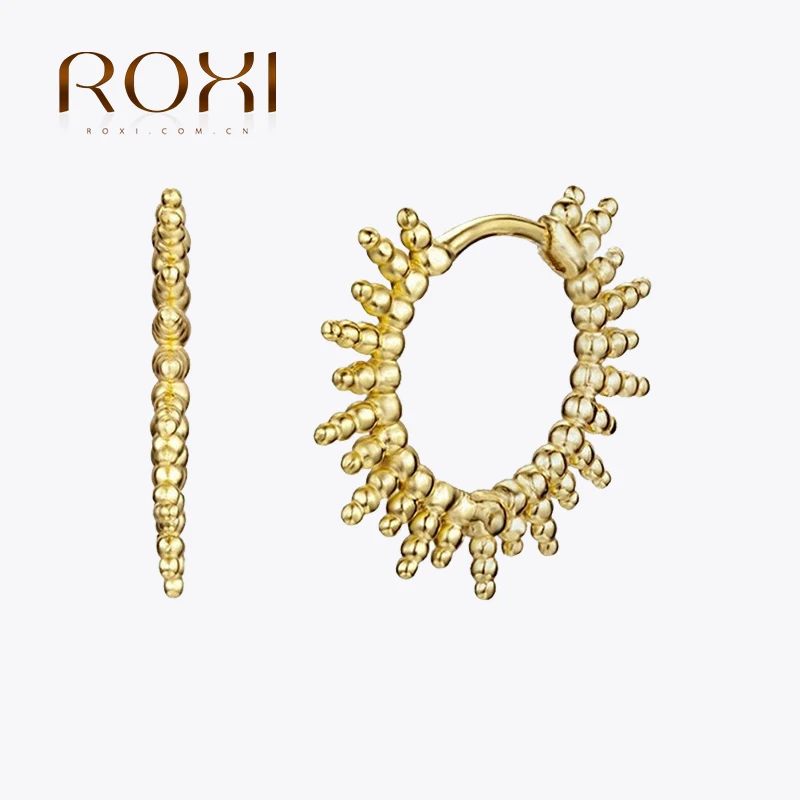 ROXI Gothic Ins Small Geometric Beads Hoop Earrings for Women Men Jewelry Cartilage Earrings 925 Sterling Silver Pendientes