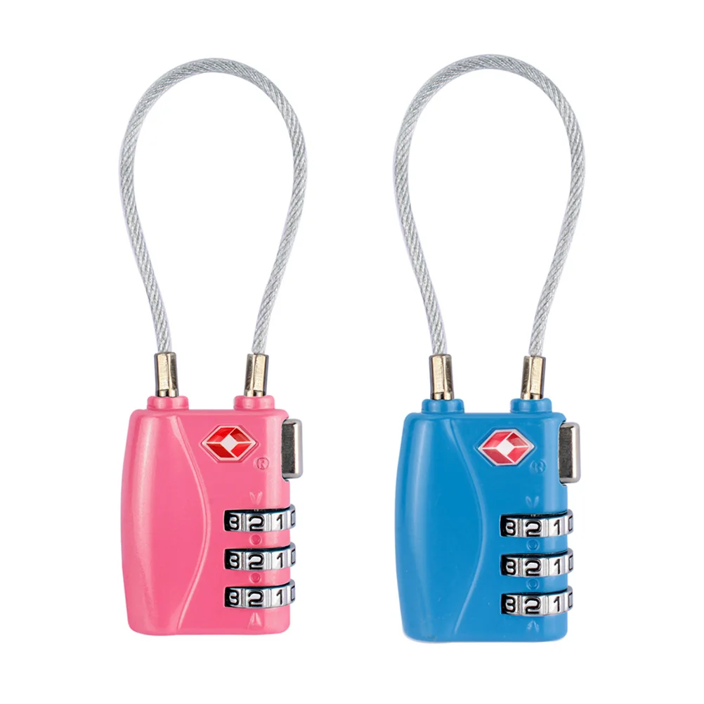 

Password Padlock TSA Customs Lock Travel Padlock Steel Wire Rope 3-Bit Password Customs Lock Wire Rope Password Lock(Blue and Pi