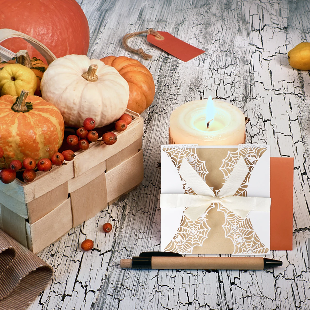 

10pcs Halloween Party Invitation Cards Envelopes Spider Web Design Paper Fabric Unique Chic Haunted Theme Celebration