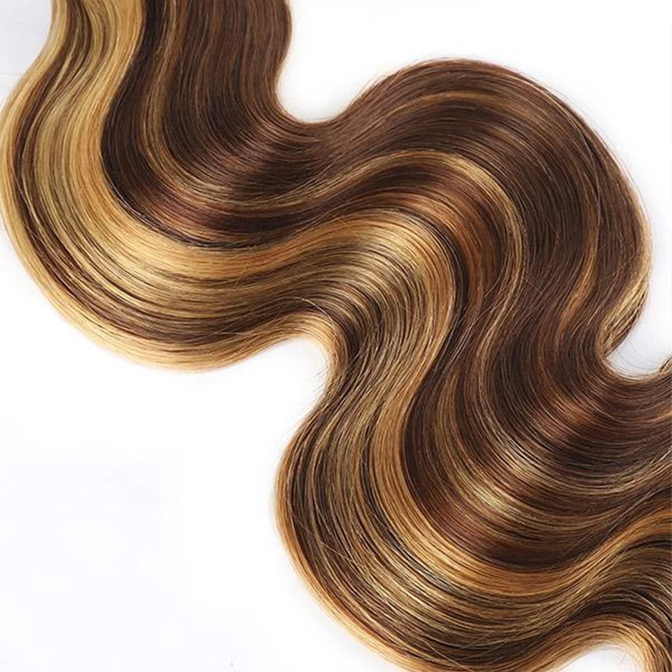 P4/27 Highlight Human Hair Bundles With 4x4 Body Wave Lace Closure Brazilian Remy Hair 3/4 PC Bundle Double Weft Hair Extensions