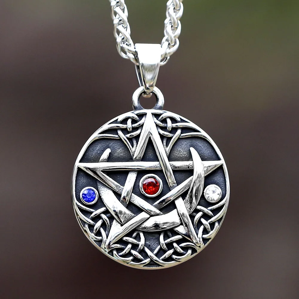 2023 New Style 316L Stainless Steel Five-pointed Star Moon Pendant For Men With Colorful Stones Fashion Jewelry free shipping