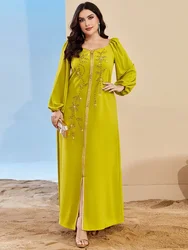 Eid Ramadan Long Dress for Women Jalabiya Party Dresses Muslim Abaya Diamond Maxi Robe Moroccan Caftan Party Vestidos 2025