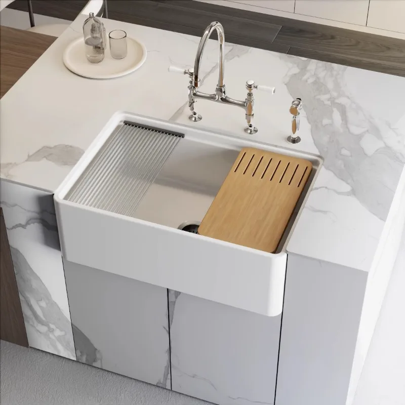 

Ceramic sink large single sink under the counter basin kitchen household semi-embedded large sink integrated vegetable basin
