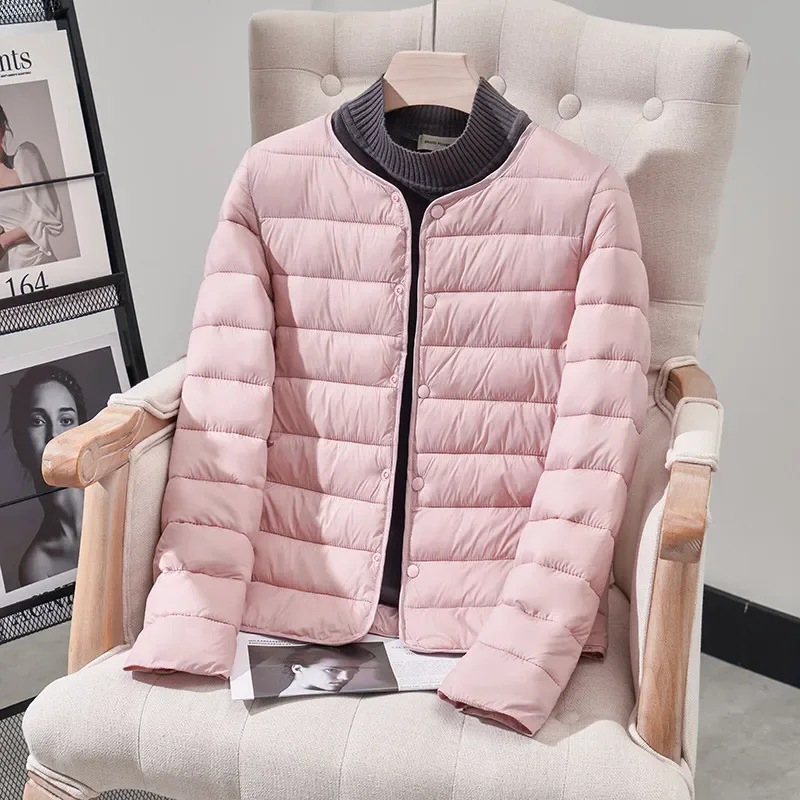 Lightweight Down Cotton Coat Jacket For Women Round Collar Short Autumn Winter Warm Inner Lining Cotton Jacket Outerwear
