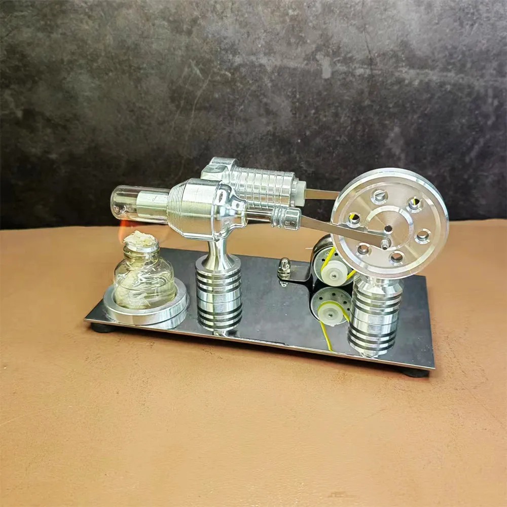 Single Cylinder Stirling Engine with LED Lights Generator Physics Experiment Teaching Aid Metal External Combustion Engine Model