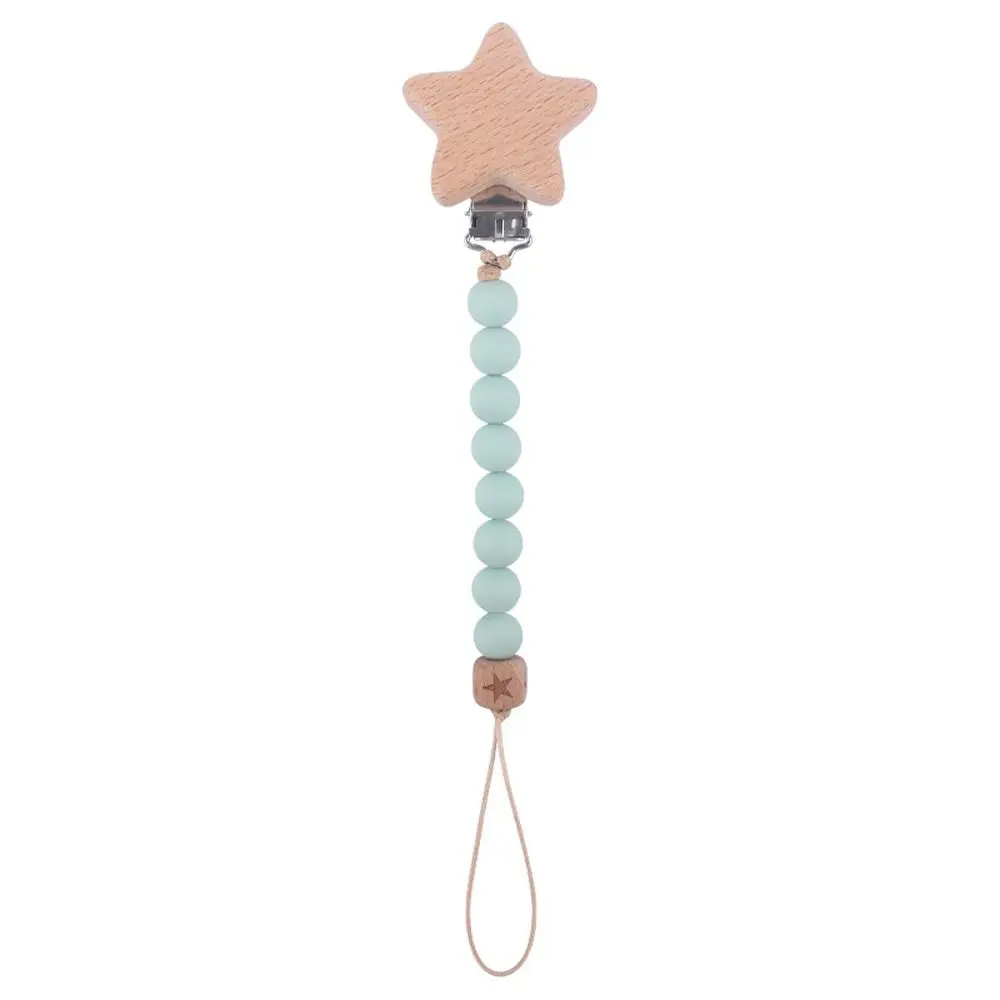 

Safety Useful Soft Star Anti-drop Beech Wood Wooden Silicone Baby Pacifier Chain Molar Chain Pacifier Clips Chains Lanyard