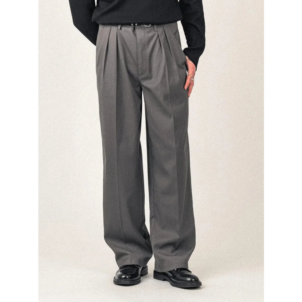 

Mens Dress Pants Polyester Pleated Flat Front Classic Fit Business Office Trousers Solid Color Formal Work Pants for Men Slim Fi