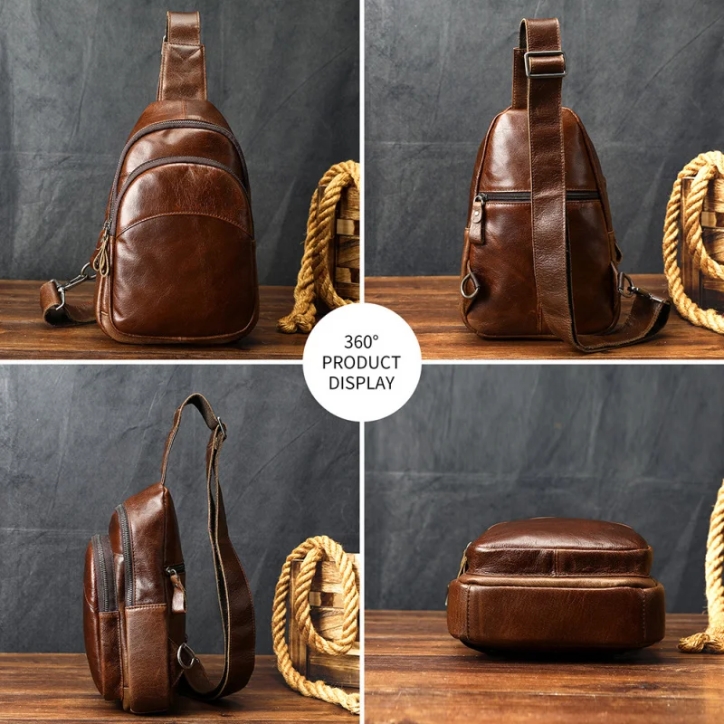 Newly launched best-selling genuine leather men's shoulder bag, men's high-end style crossbody bag, retro and simple large capac