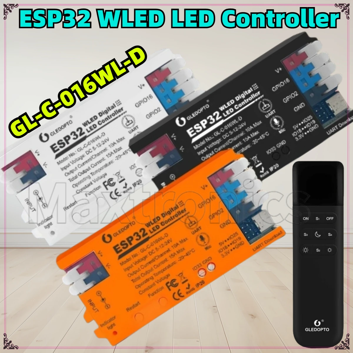 GL-C-016WL-D ESP32 WLED LED Controller Microphone Music DIY Dynamic UART Download/GL-RC-001WL for WS2811 WS2812 SK6812 LED Strip