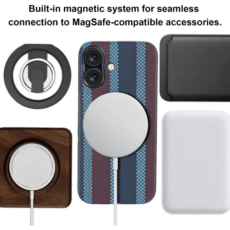 حافظة من ألياف الأراميد لهاتف iPhone 16 مع تصميم مغناطيسي رفيع للغاية وخفيف الوزن يقدم مع حافظة لمس بدون استخدام اللمس