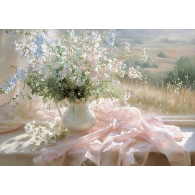 2026 Vintage Coastal Cities Blooming Hydrangeas Poster Canvas Painting Scenery Trendy Wall Art Pictures for Living Room Home Dec