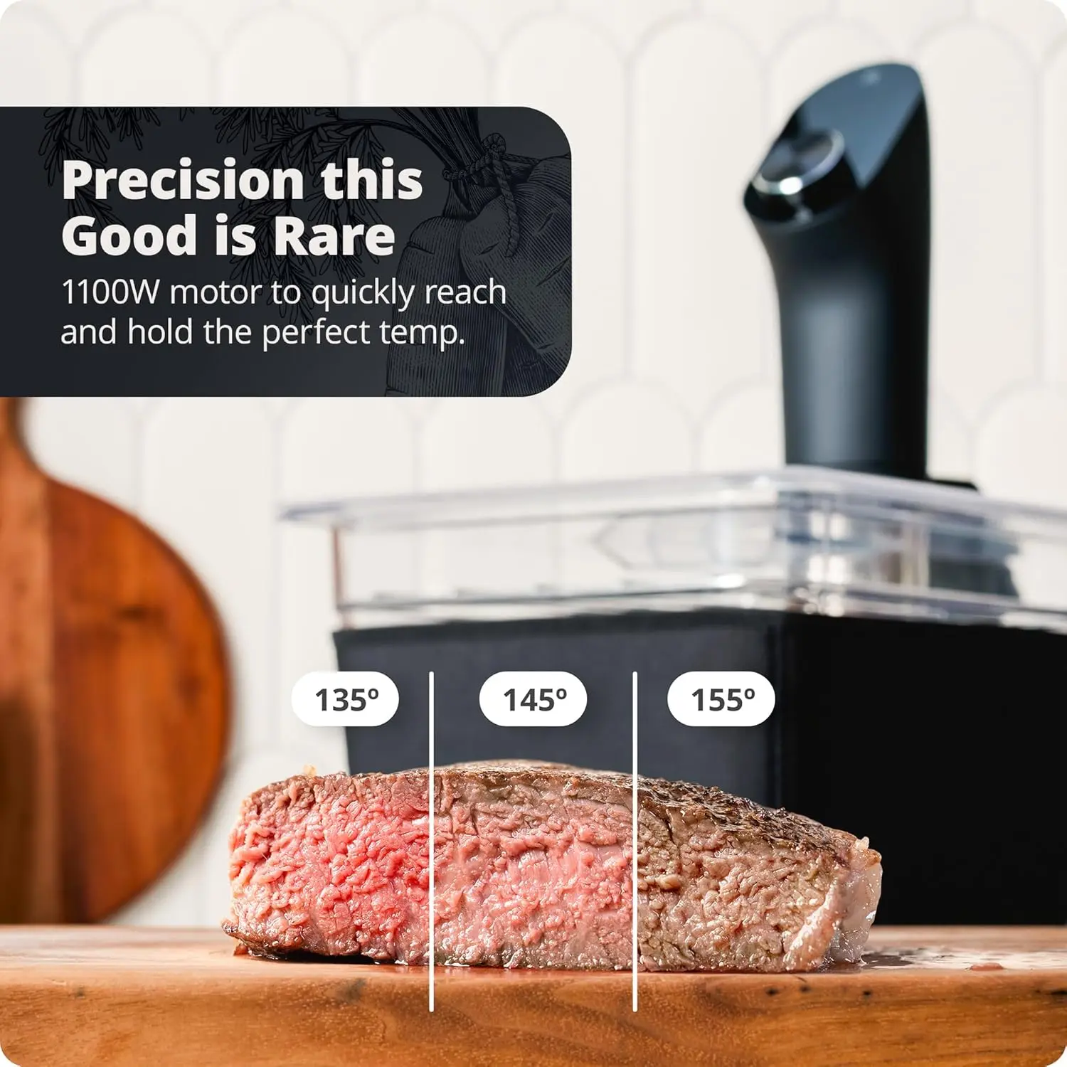 آلة Sous Vide - طباخ دقيق، محرك غاطس، محرك بدون فرش، 1100 واط (أسود أونيكس)