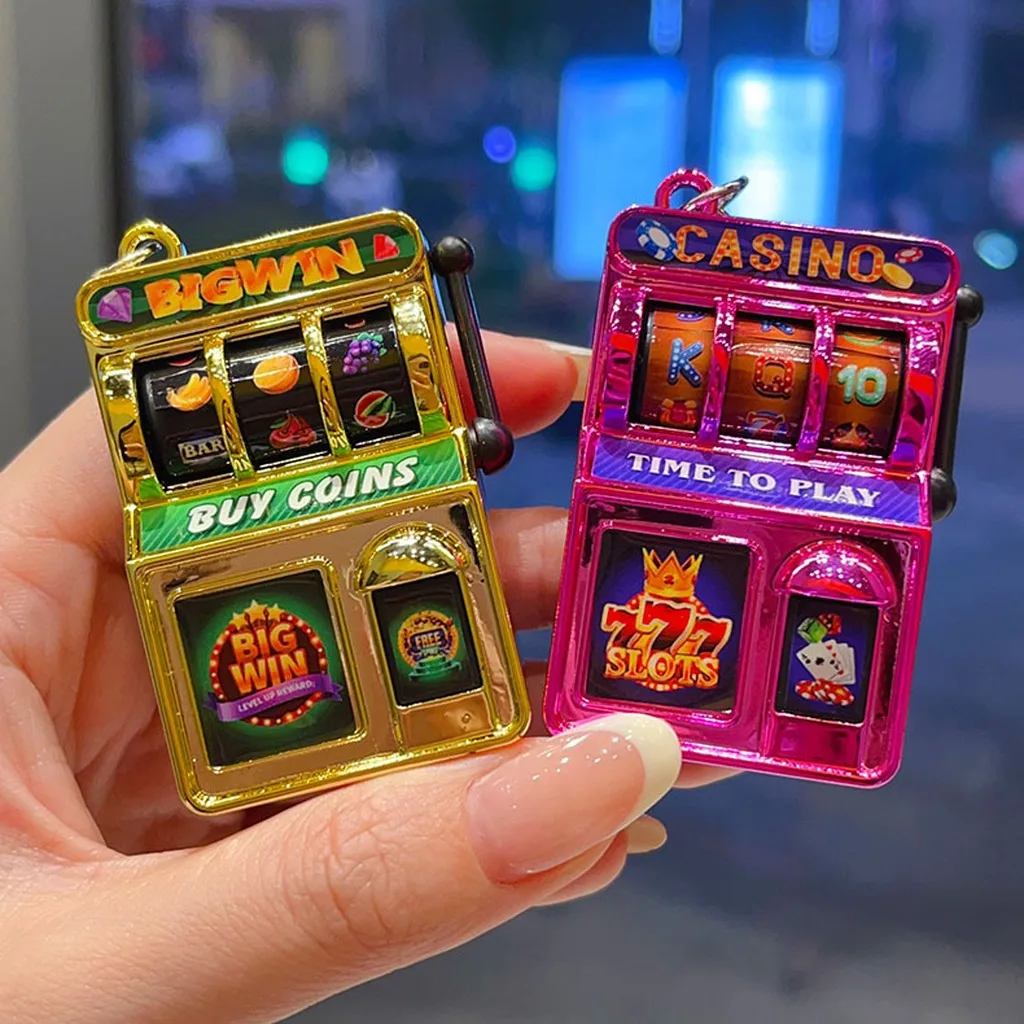 Electroplated Pvc Keychain Smooth Retro Casino Keychain Mini Slot Machine Pendant Creative Fidget  Keychain For Suitcases