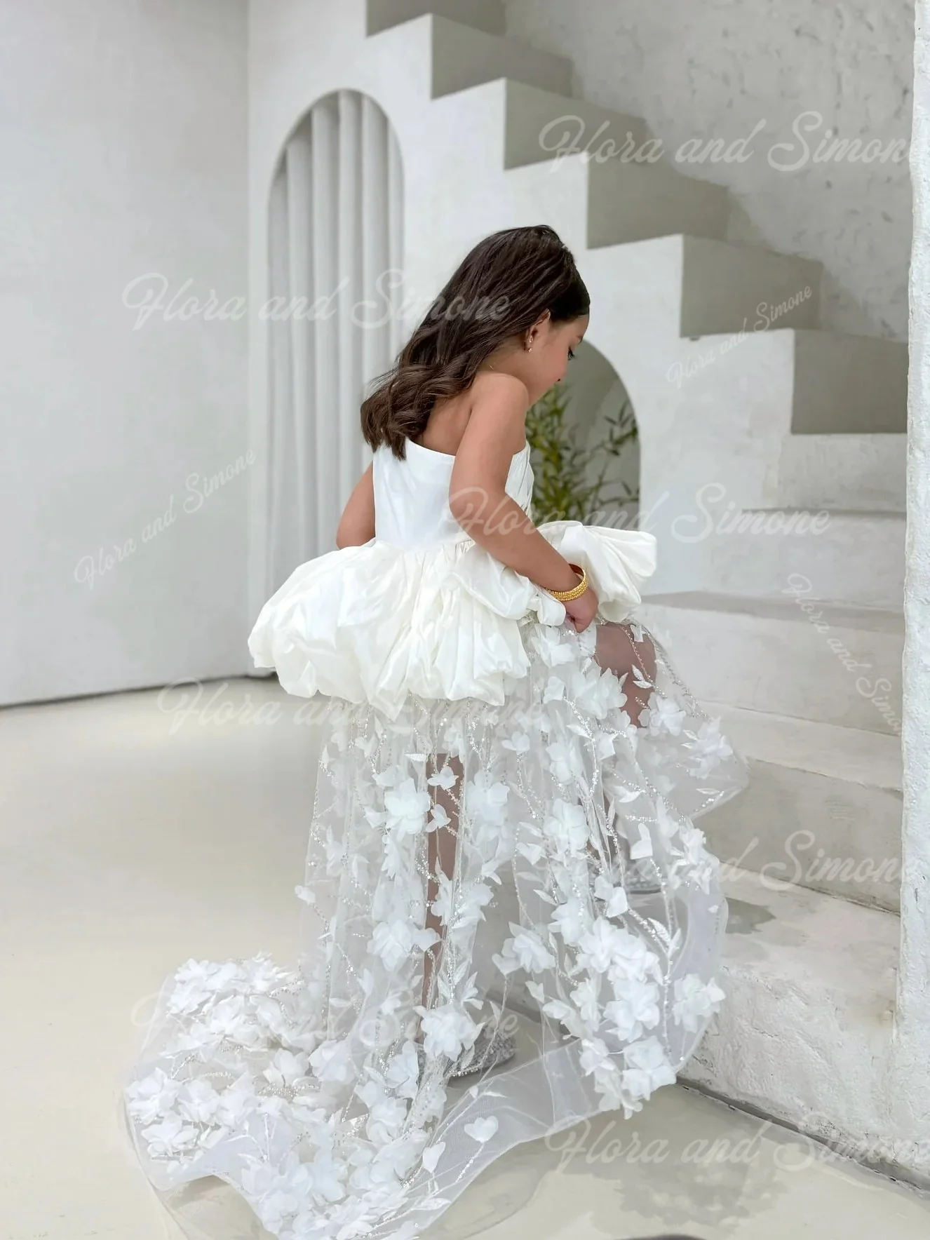Elegant Formal Evening Dresses Flower Girl Dress Saudi Prom Short Sleeves Wedding Party Gowns Formal Receptions Customized