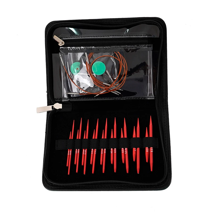 Abnehmbares Rundstricknadel-Set für Pulloverärmel, 9 Paare (5+8 Größen), Stricknadeln mit PU-Aufbewahrungstasche